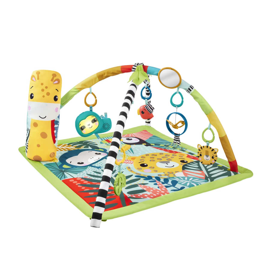Fisher-Price 3-in-1 Rainforest Sensory Gym Tummy Wedge with 6 Baby Toys Newborn to Toddler