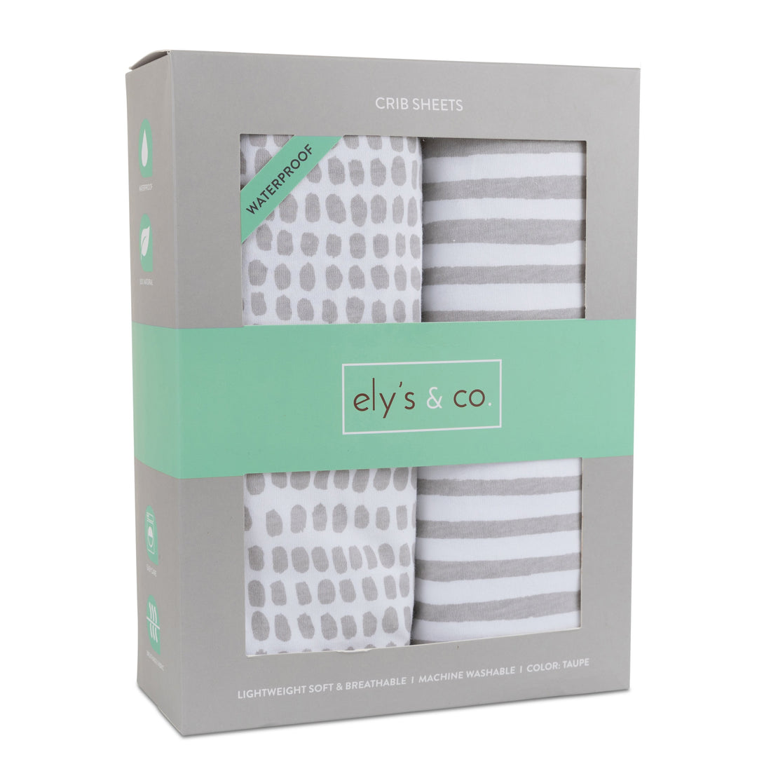 Ely's & Co. Grey Stripes & Splash Waterproof Sheets, 2 Pack - Crib/Toddler Bed Sheets
