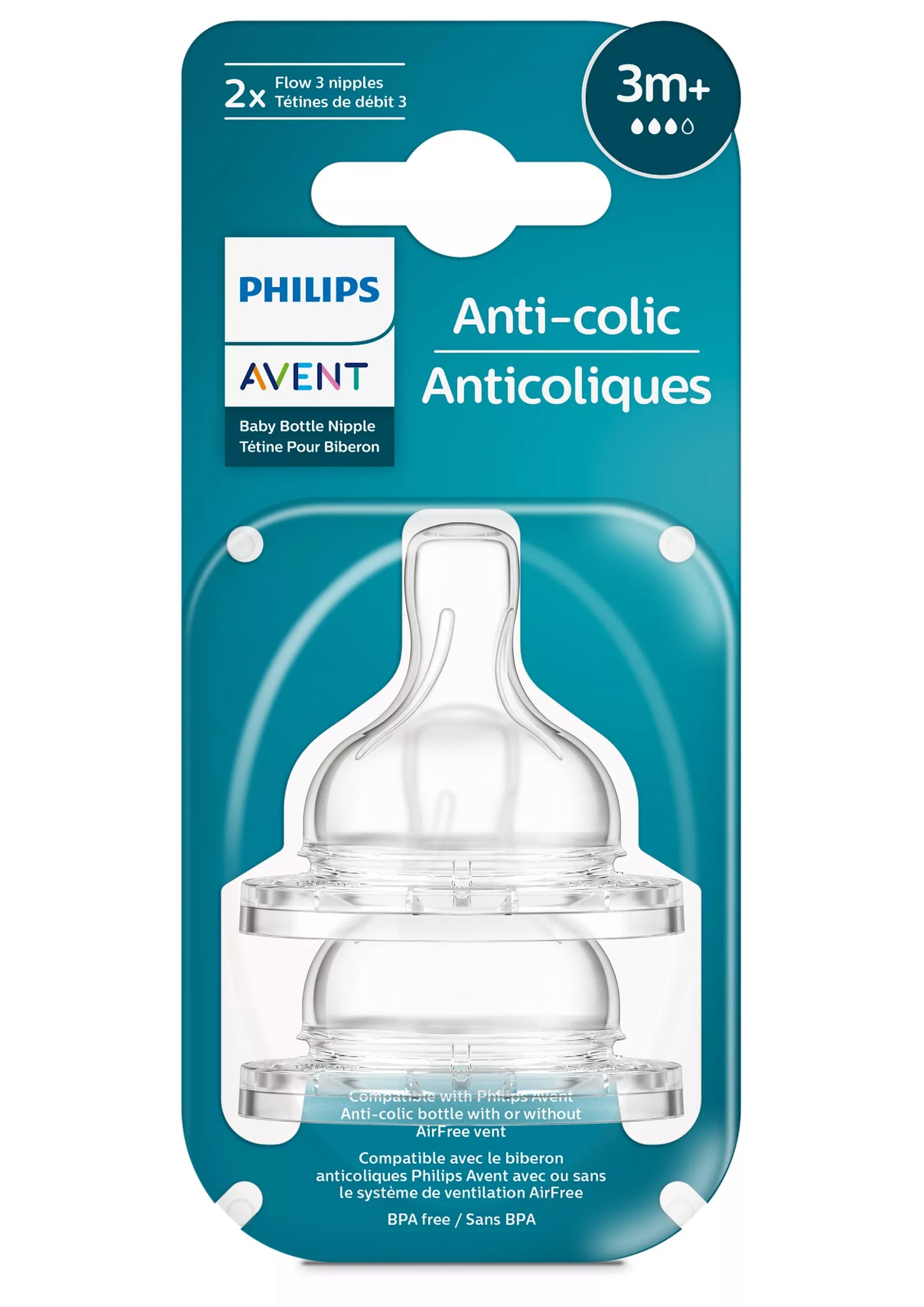 Avent Anti-Colic Nipples 2 Pack Clear 3M+