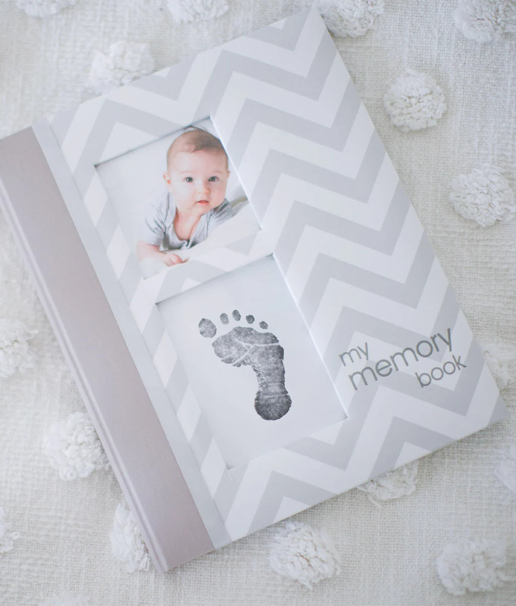 Pearhead Gray Linen Baby Memory Book