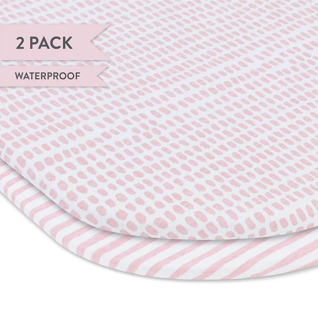 Ely's & Co. Waterproof Bassinet Sheet, 2 Pack Mauve Stripes & Splash