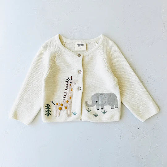 Viverano Organics Animal Safari Embroidered Baby Cardigan Sweater