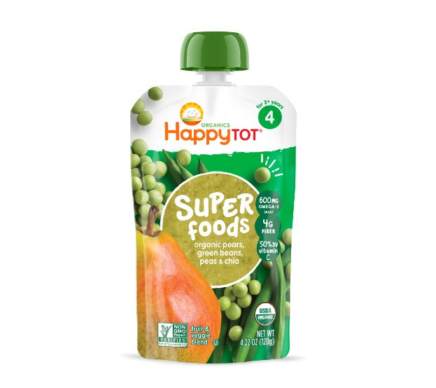 Happy Tot®️ Superfoods Pears, Green Beans, Peas & Chia Pouch