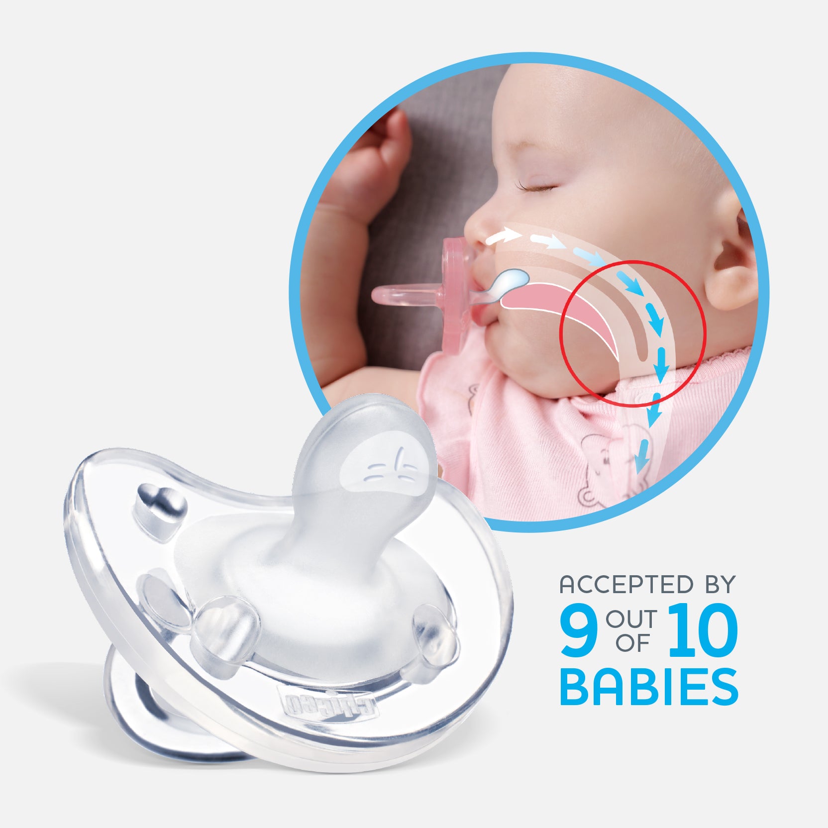 Chicco PhysioForma Silicone One-Piece Orthodontic Pacifier 0-6m Clear 2pk