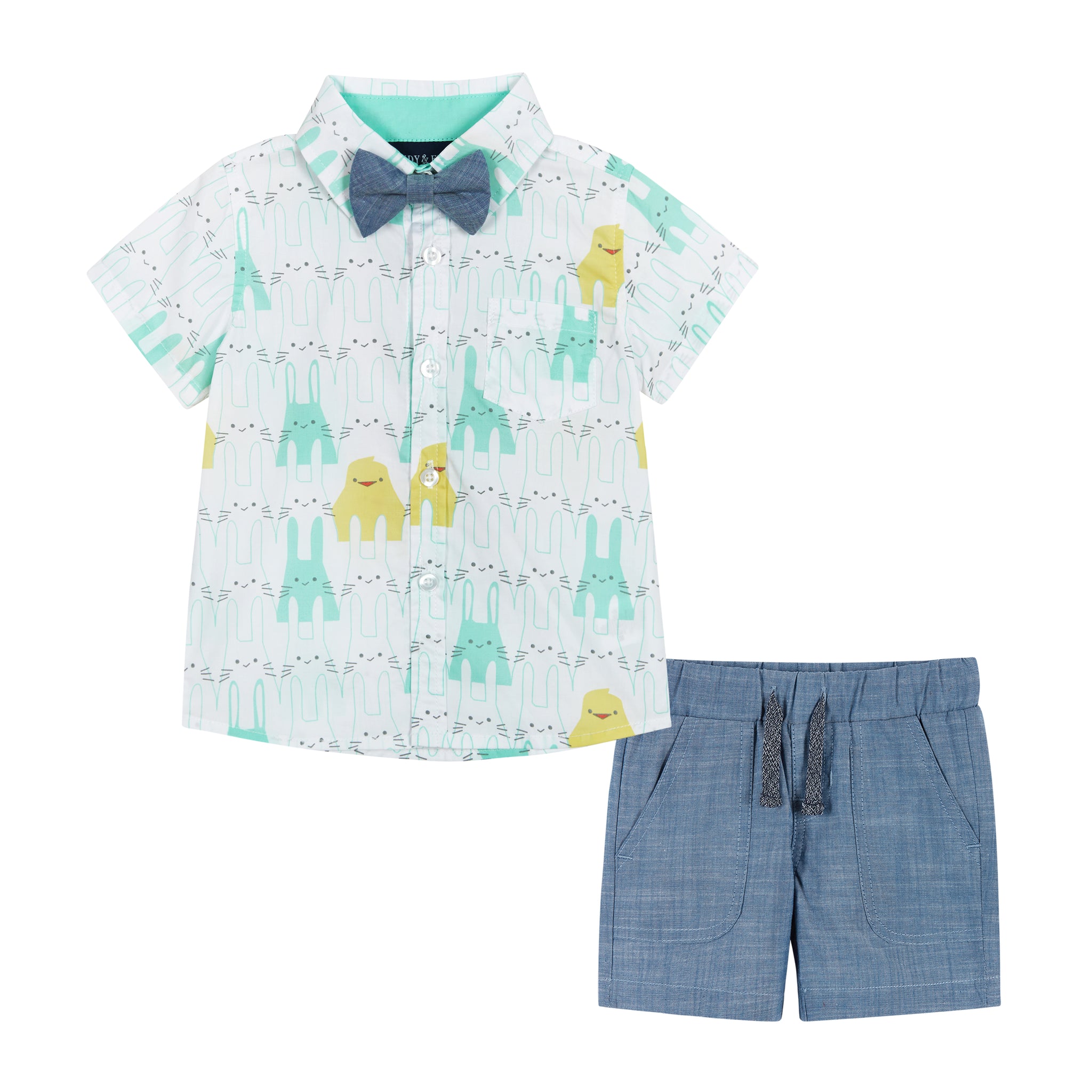 Andy & Evan Baby Easter Animals Print Button-Up & Short Set