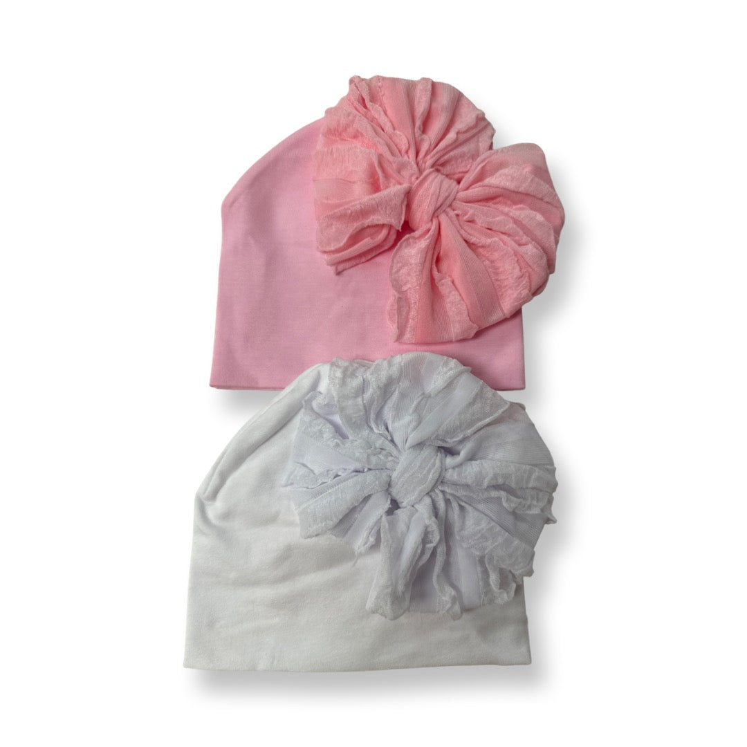 Bari Lynn 2 Pack Floppy Bow Light Pink & White On Hat