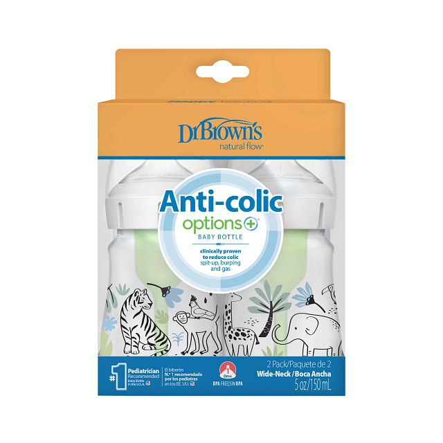 Dr. Brown's Options+ Wide-Neck Bottle 5oz, PP, w/Decos 2-Pack