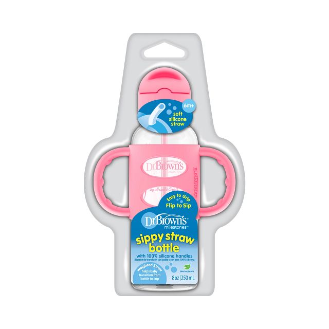 Dr. Brown's 8 oz/250 mL Narrow Sippy Straw Bottles w/ Silicone Handles, 1-Pack