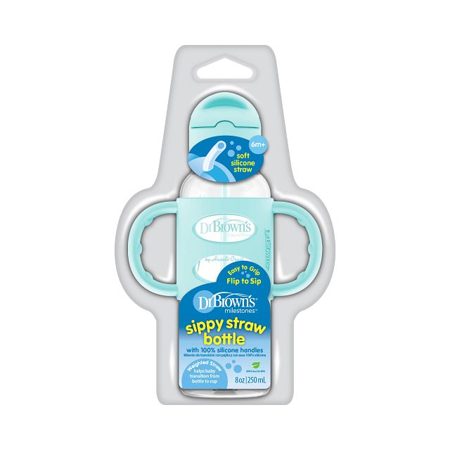 Dr. Brown's 8 oz/250 mL Narrow Sippy Straw Bottles w/ Silicone Handles, 1-Pack